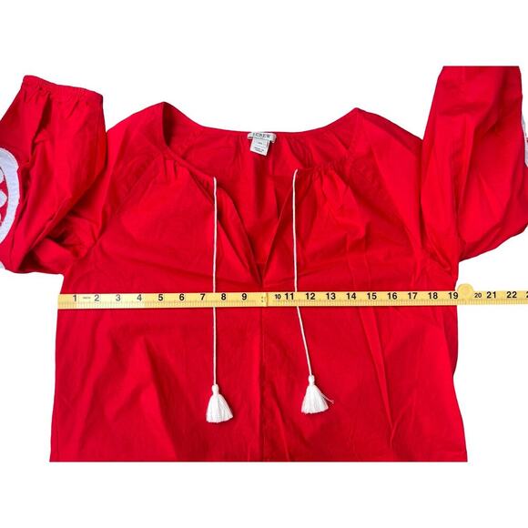 J.CREW Red Peasant Top Floral Appliqué Tassel Tie Boho Blouse - XS - Picture 10 of 15